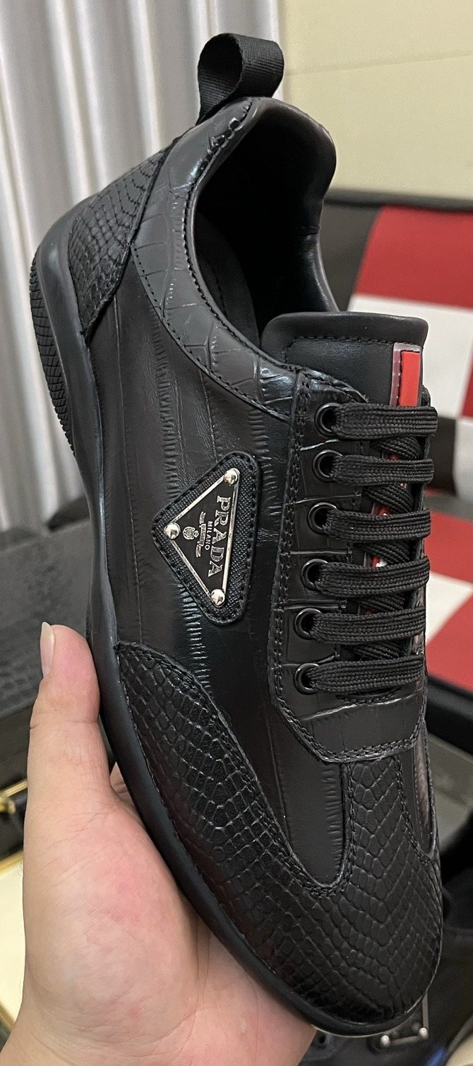 Prada Black Textured Low-Top Sneakers — front