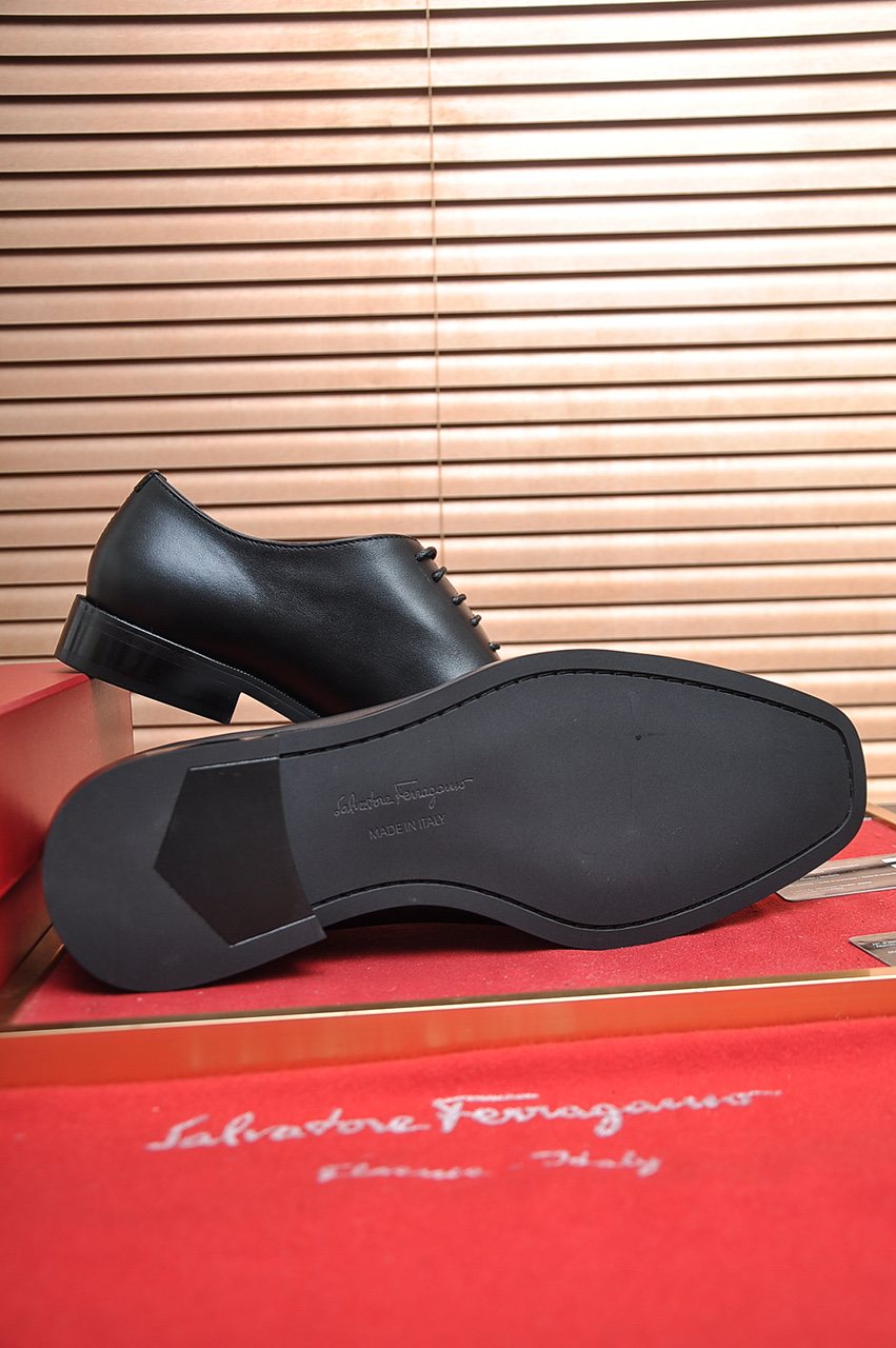 Salvatore Ferragamo Black Lace-Up Dress Shoes — back