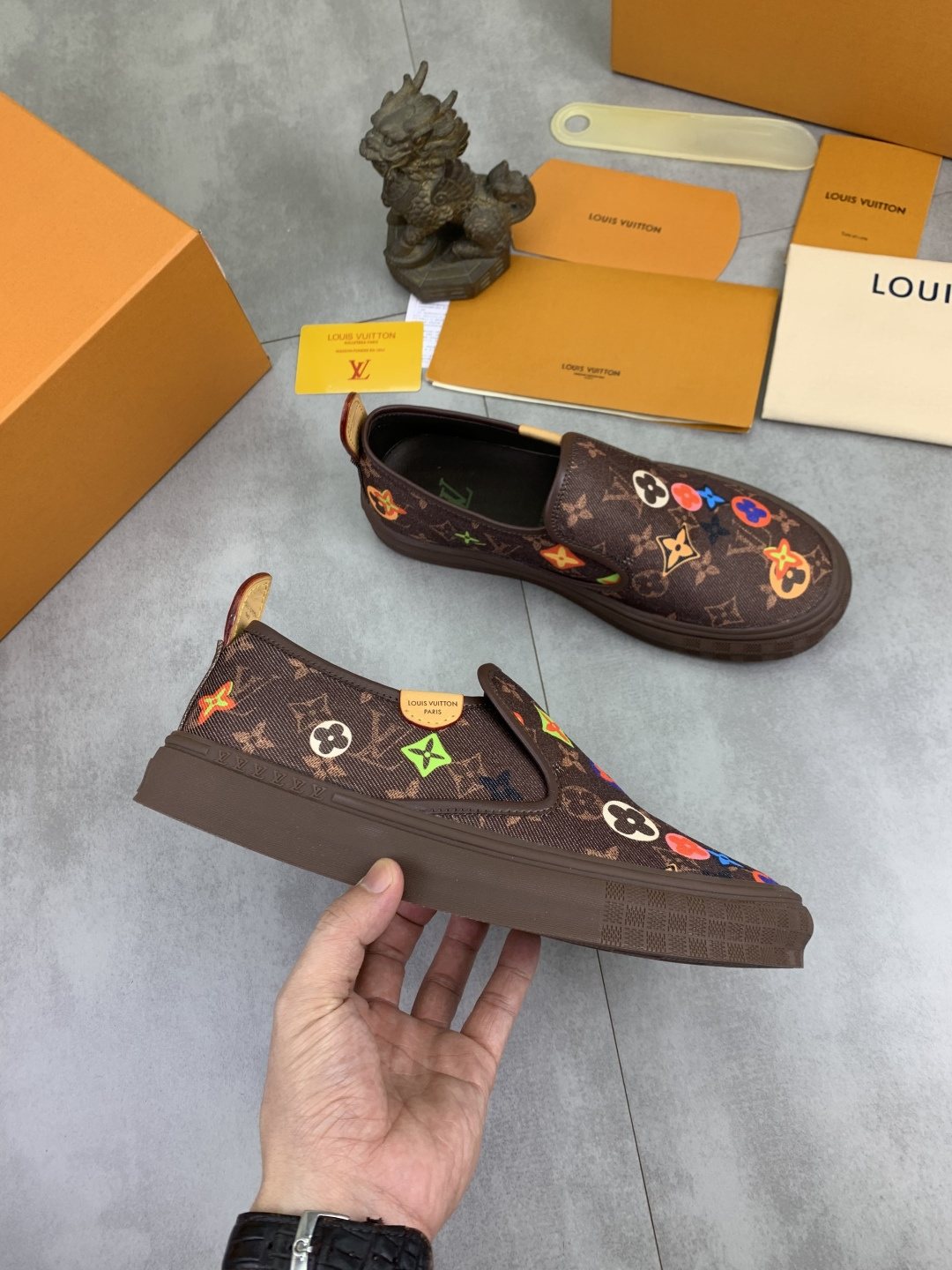 Louis Vuitton Floral Print Slip-On Shoes — model