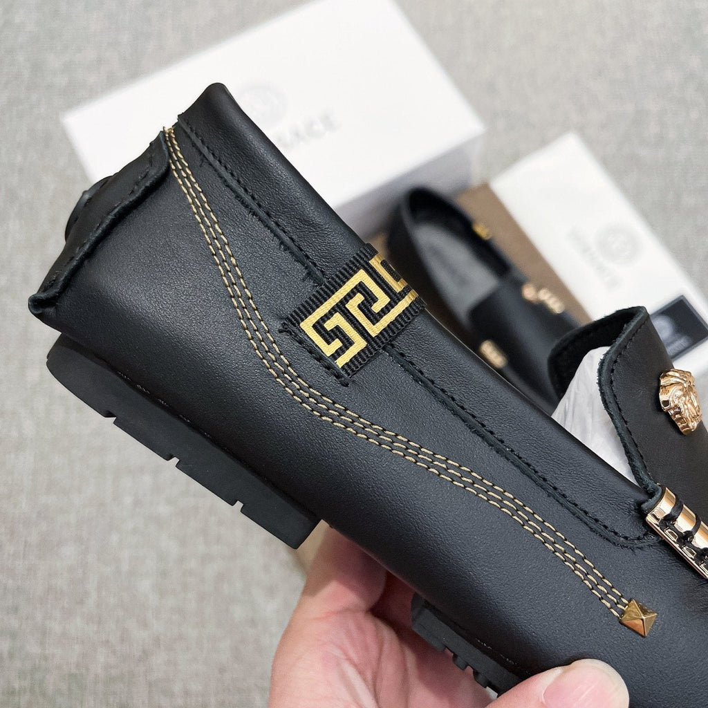 Versace Black Leather Loafers with Gold-Tone Accents — detail