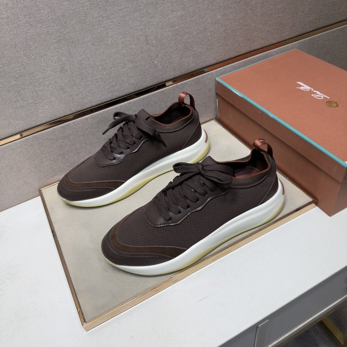 Men's Dark Brown Paneled Sneakers — front