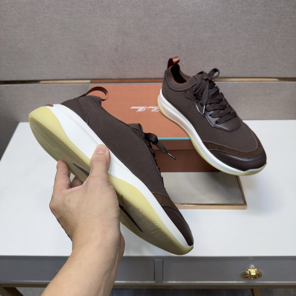 Men's Dark Brown Paneled Sneakers — model