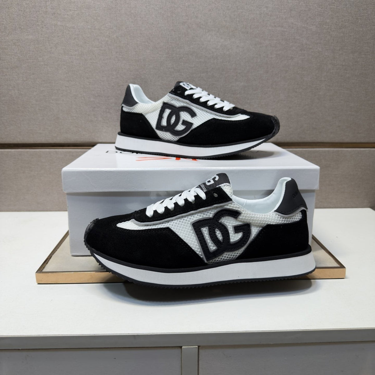 Dolce & Gabbana Black and White Panel Sneakers — side