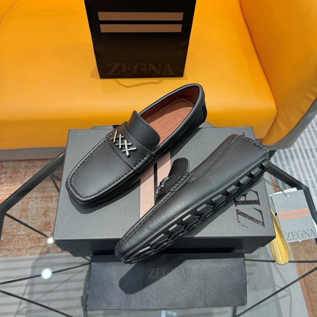Zegna Black Cross-Stitch Driving Loafers — side