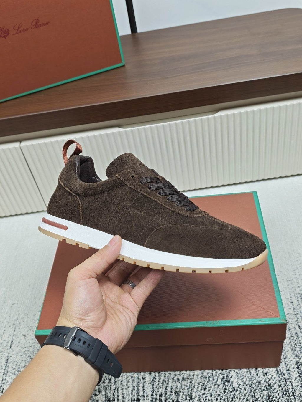 Dark Brown Low-Top Lace-Up Sneakers — model