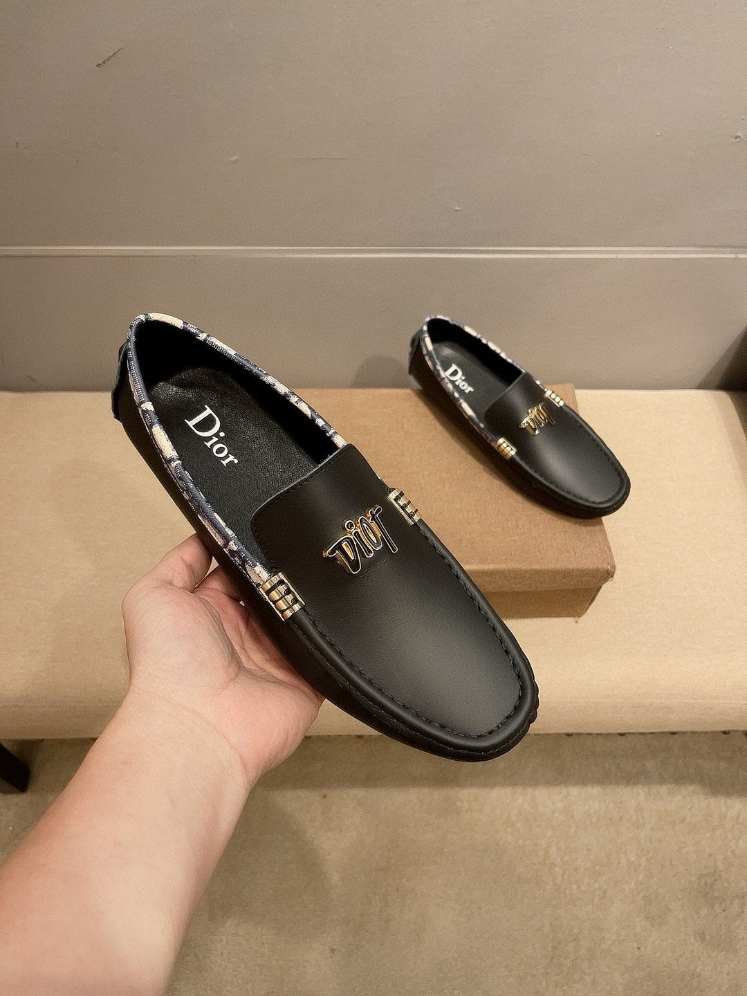 Dior Black Patterned-Trim Loafers — model