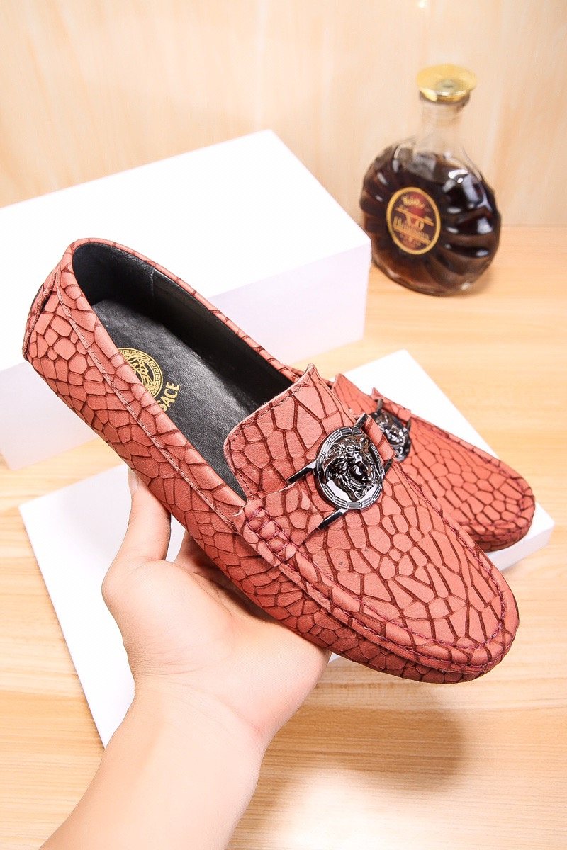 Versace Reddish Brown Patterned Loafers — model