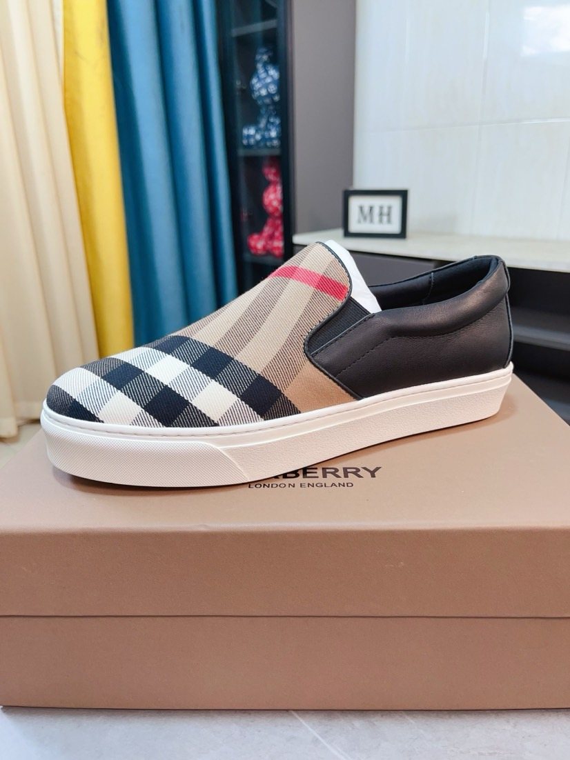 Burberry Beige Check Slip-On Sneakers — front