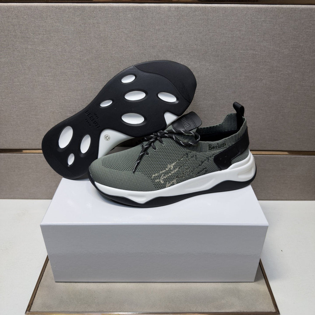 Berluti Olive Gray Lace-Up Sneakers — side