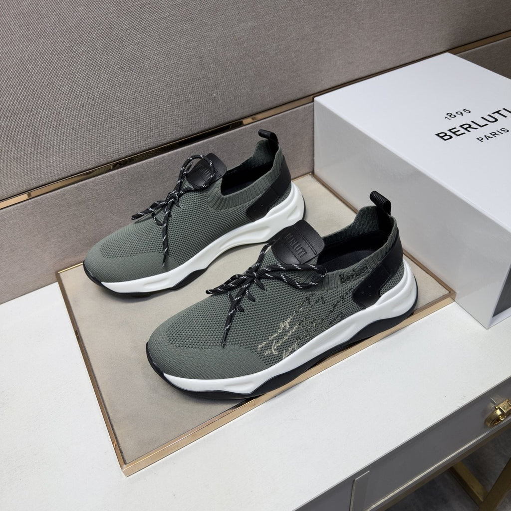 Berluti Olive Gray Lace-Up Sneakers — front