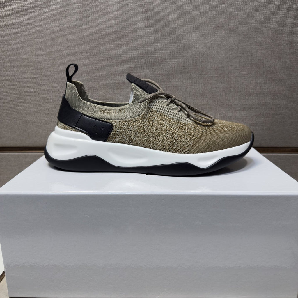 Berluti Olive Taupe Lace-Up Sneakers — side