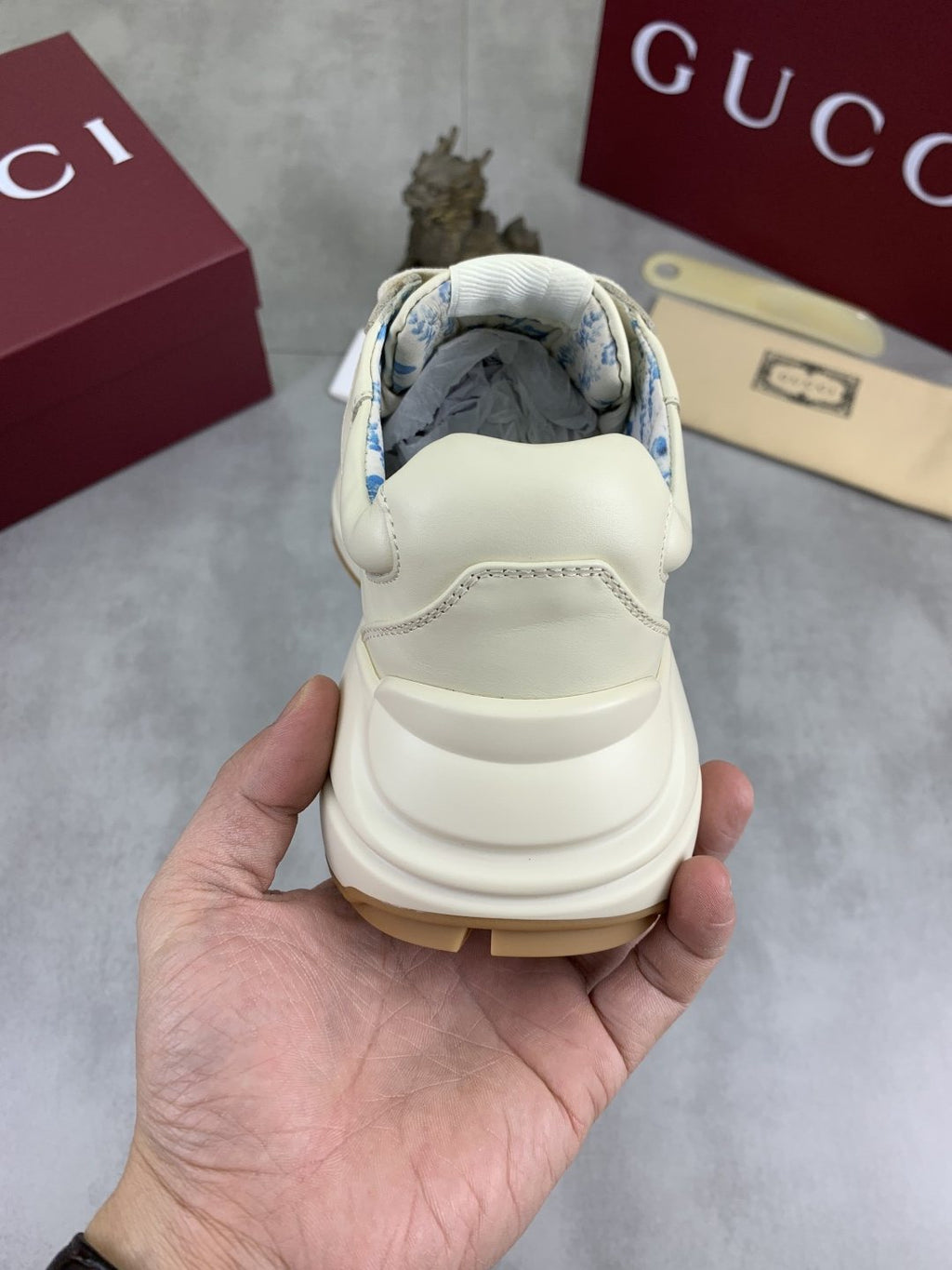Gucci Cream Chunky Sneakers with Black Accents — detail