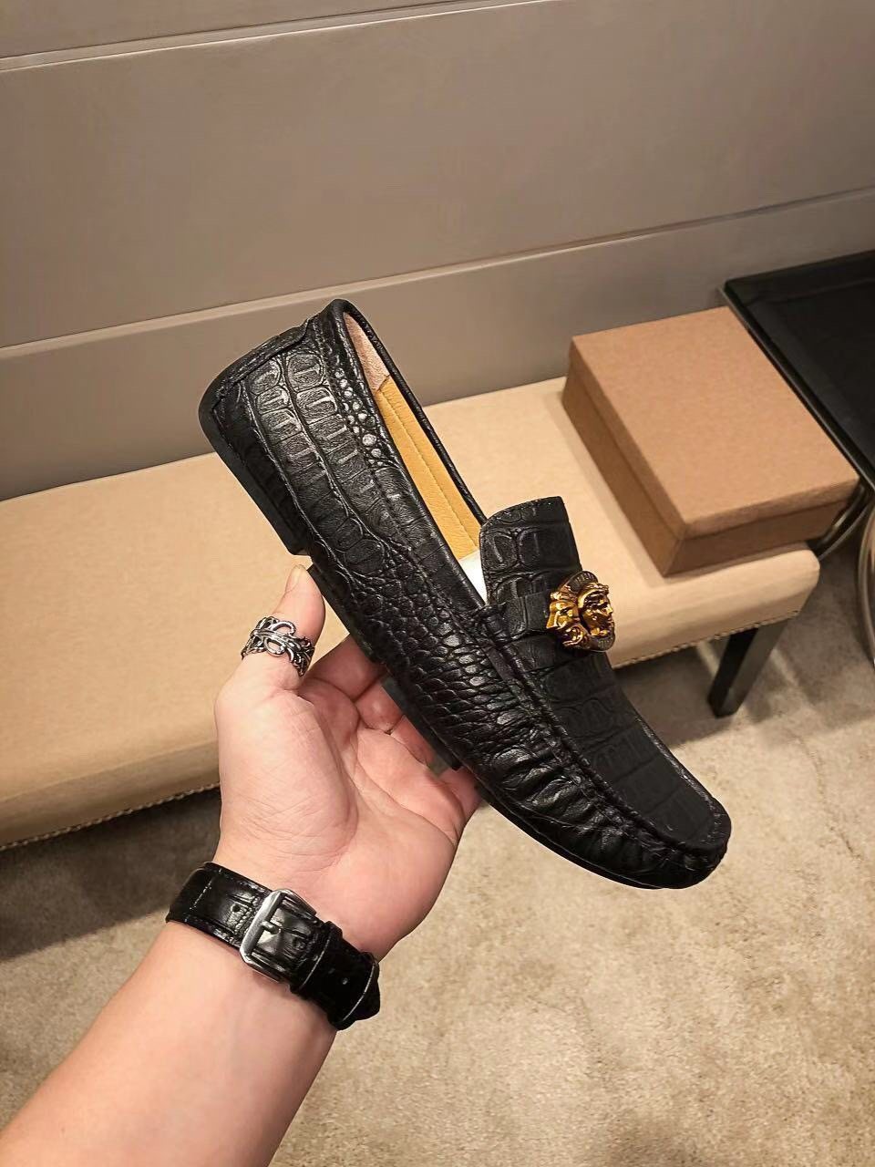 Versace Black Textured Loafers — model