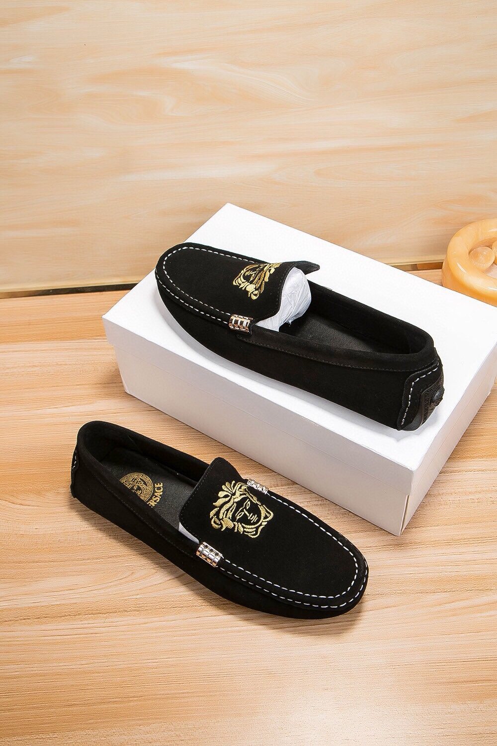 Versace Men's Gold-Embroidered Loafers — front