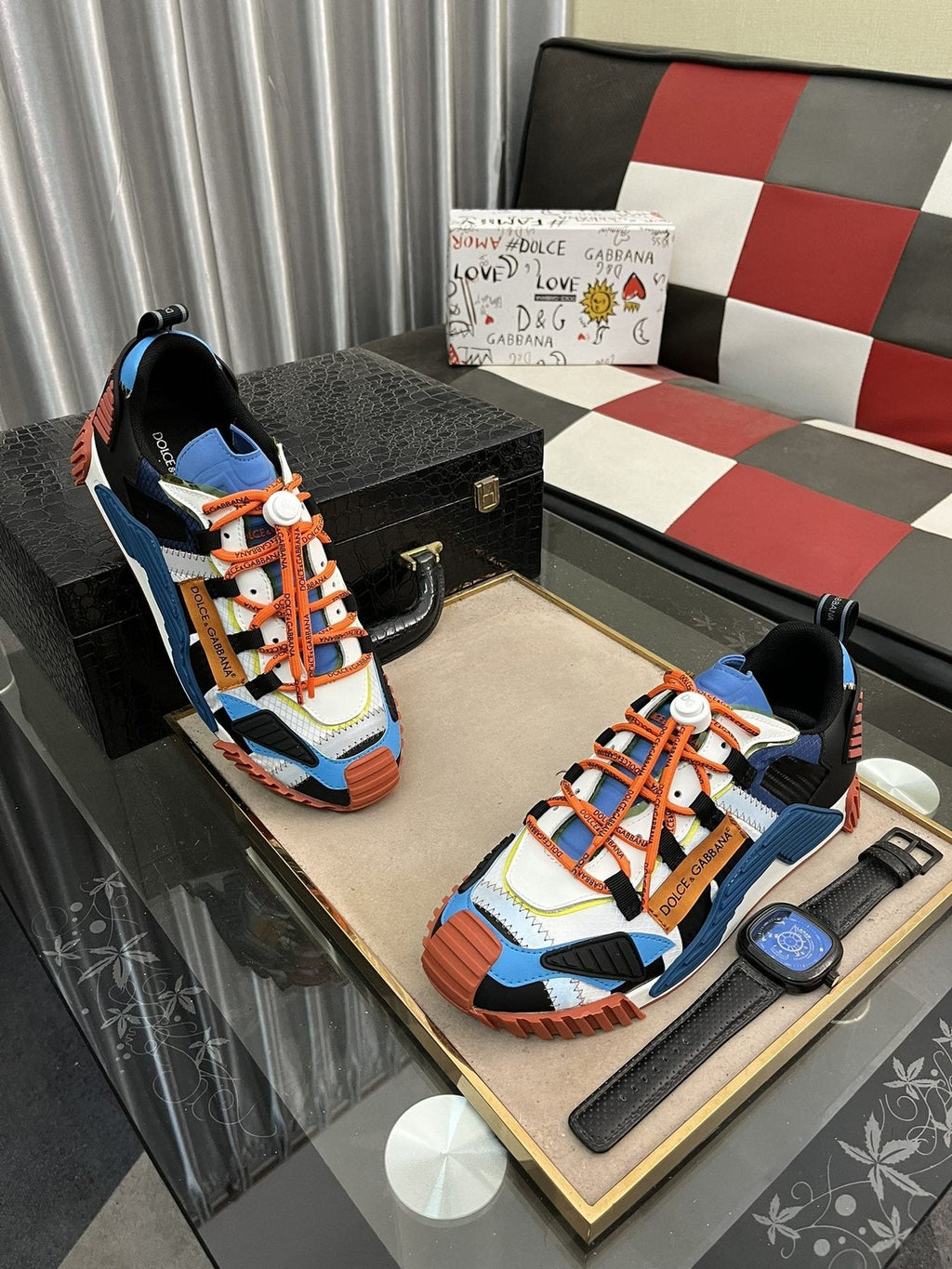 Dolce & Gabbana Colorblock Sneakers with Orange Laces — front