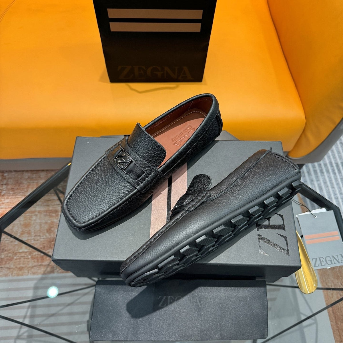 Zegna Black Driving Loafers with Metal Accent — side