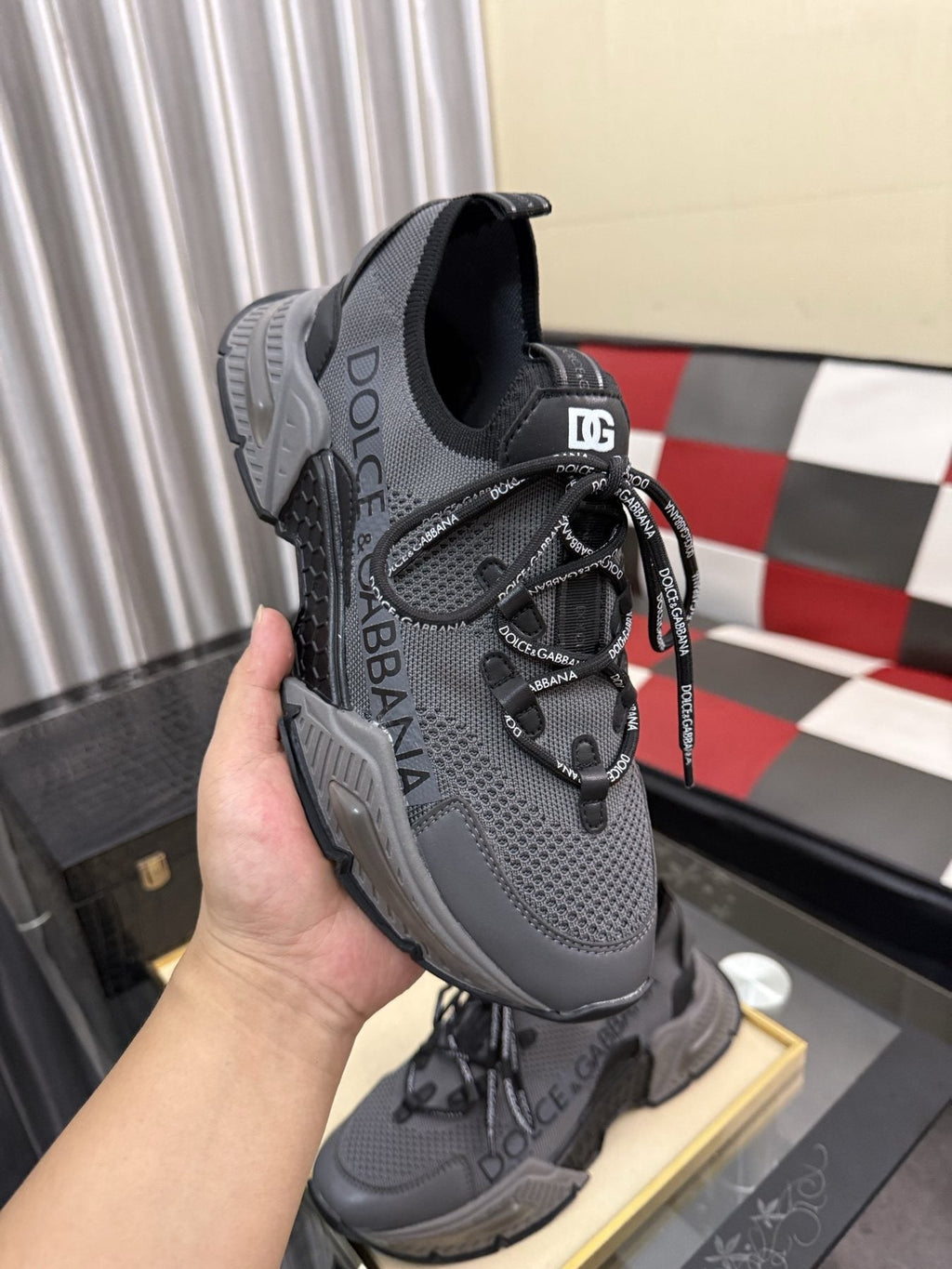 Dolce & Gabbana Gray and Black Chunky Sneakers — model
