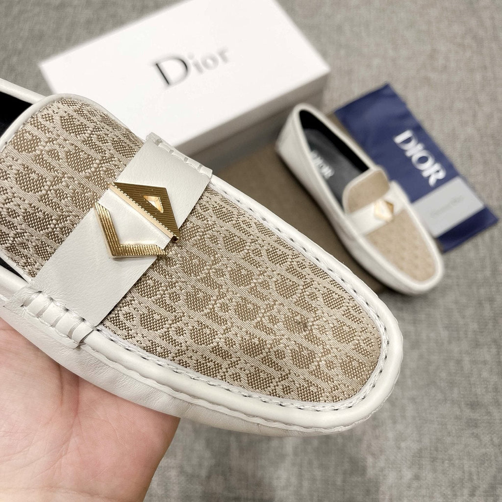 Dior Cream and Beige Patterned Loafers — detail