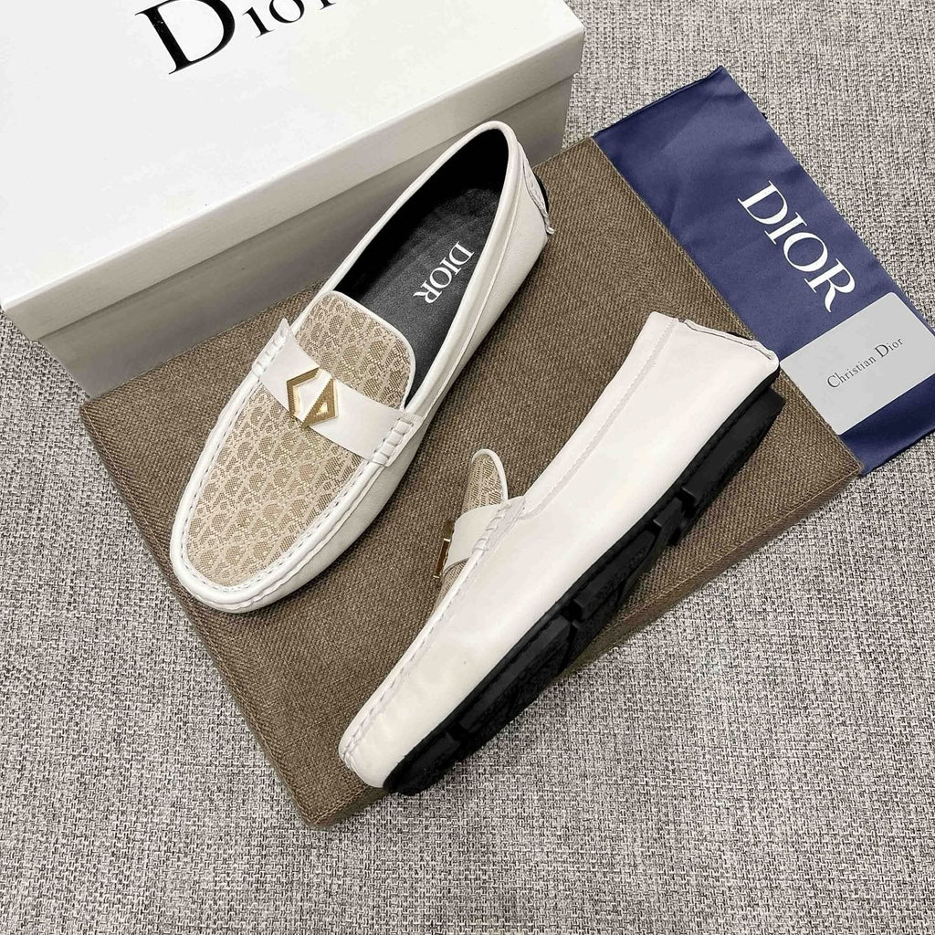Dior Cream and Beige Patterned Loafers — side