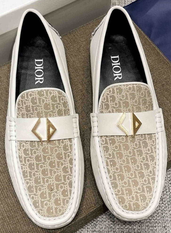Dior Cream and Beige Patterned Loafers — front