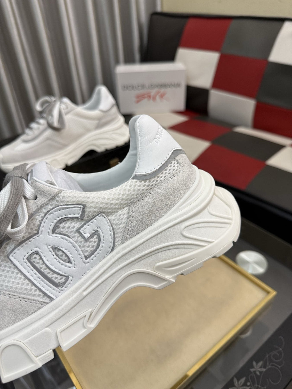 Dolce & Gabbana White and Light Gray Chunky Sneakers — detail