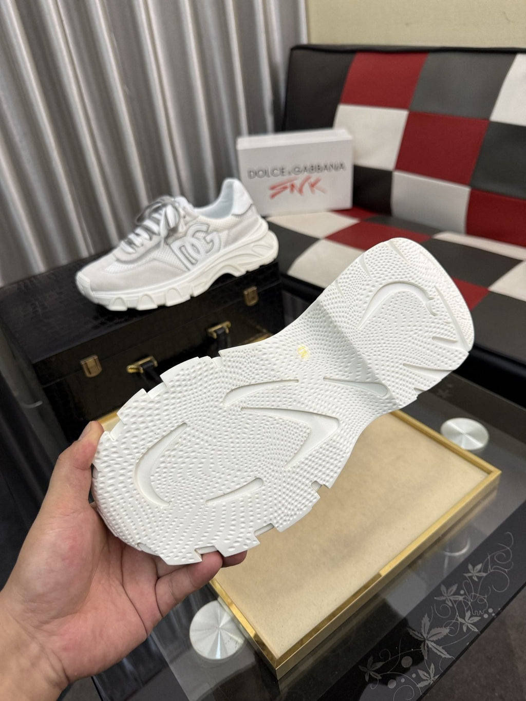 Dolce & Gabbana White and Light Gray Chunky Sneakers — detail