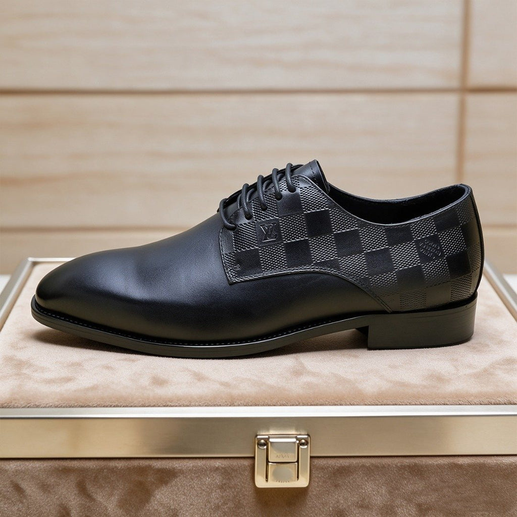 Louis Vuitton Black Checkered Lace-Up Dress Shoes — side