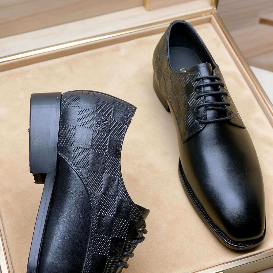 Louis Vuitton Black Checkered Lace-Up Dress Shoes — side