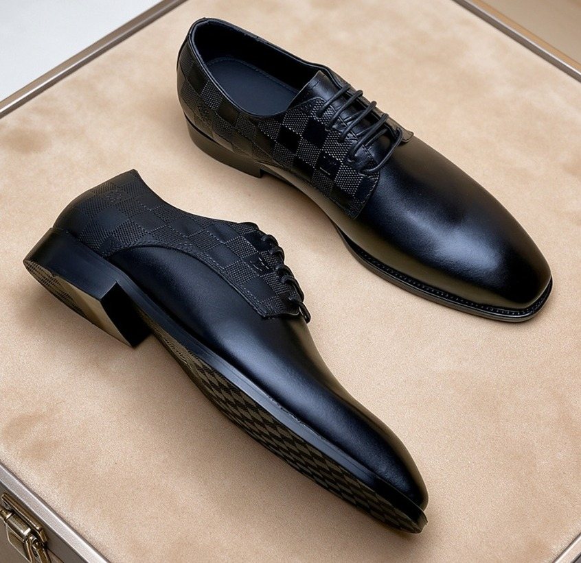 Louis Vuitton Black Checkered Lace-Up Dress Shoes — front