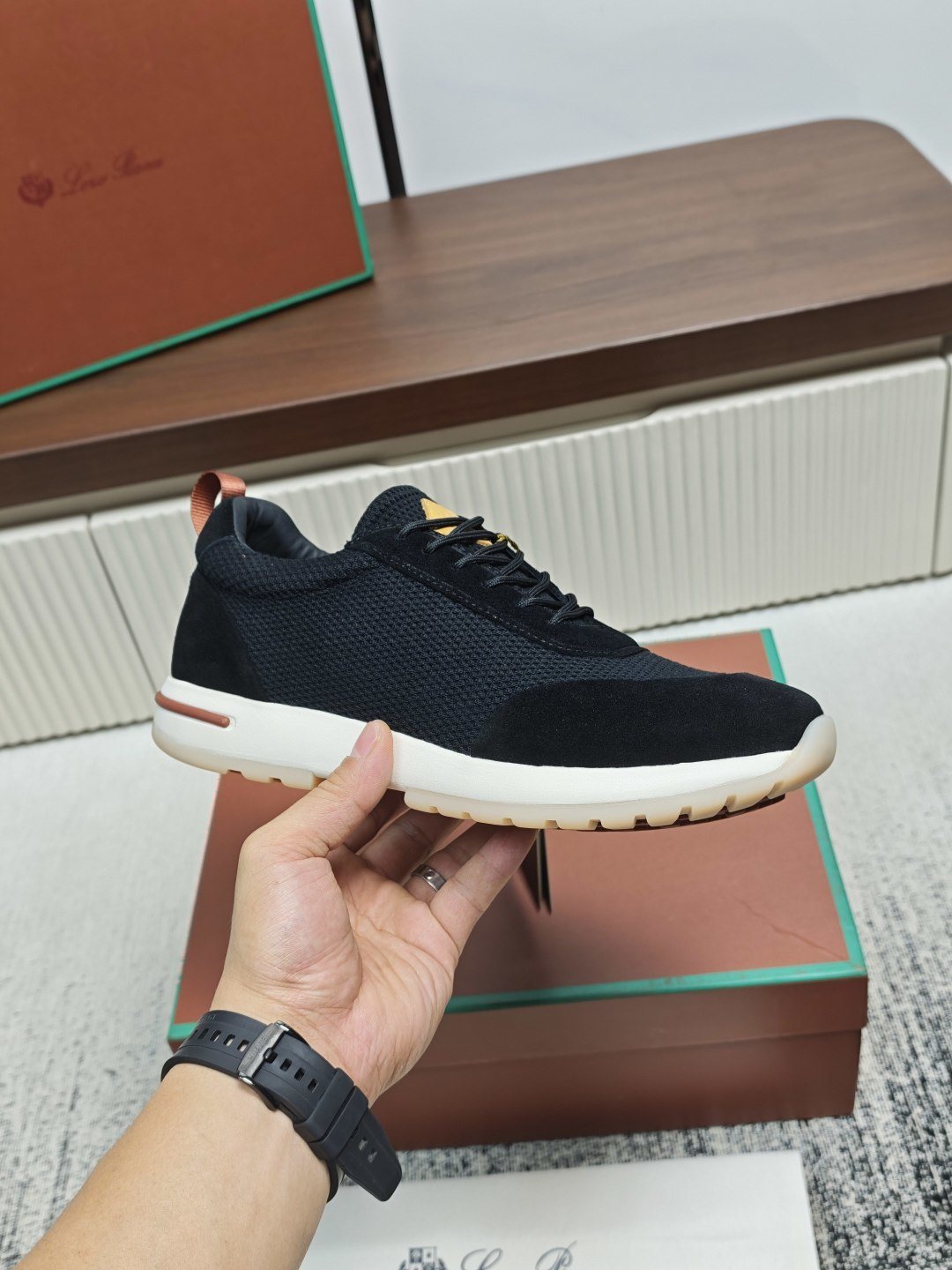 Loro Piana Men's Black Low-Top Sneakers — model