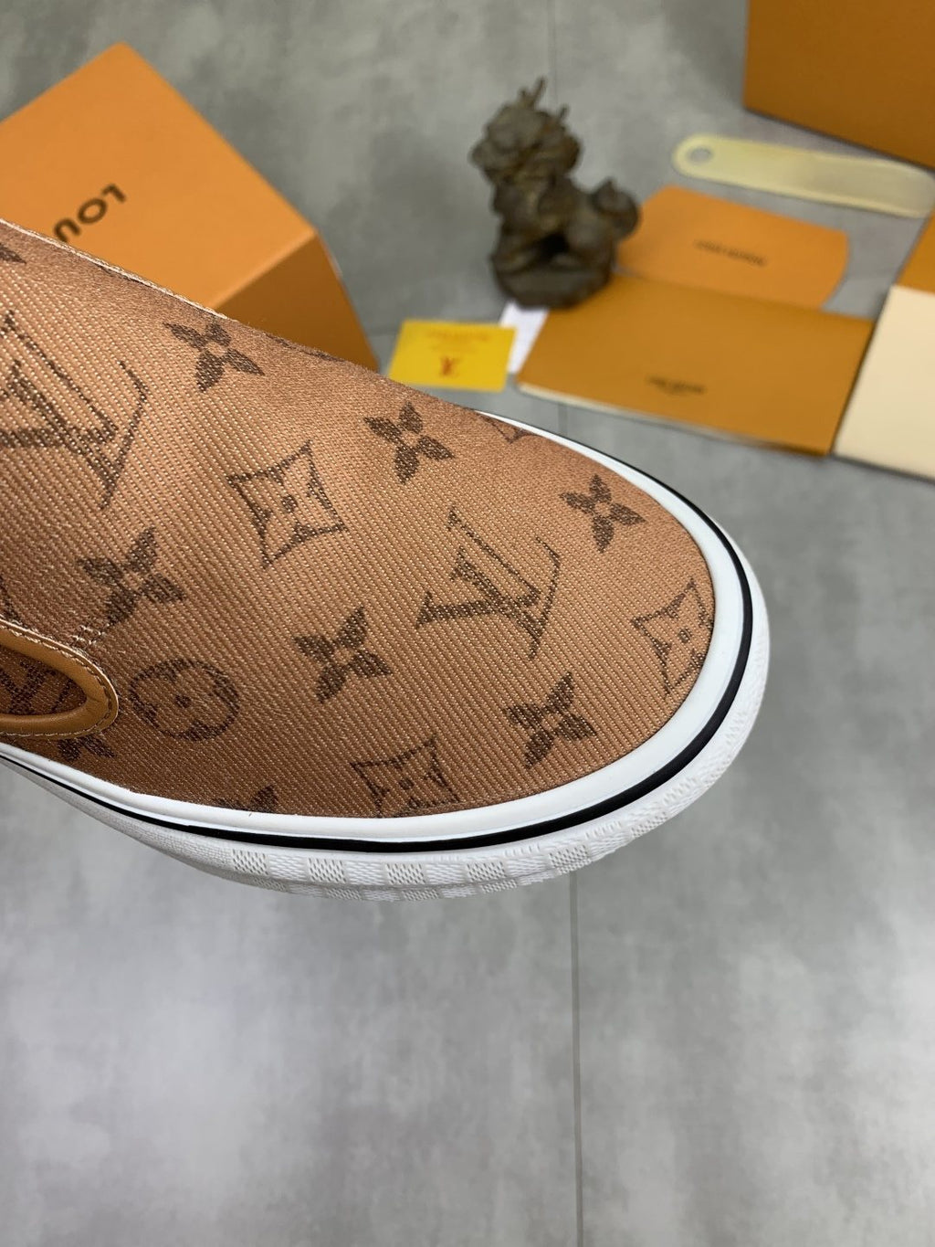 Louis Vuitton Tan Monogram Slip-On Shoes — detail