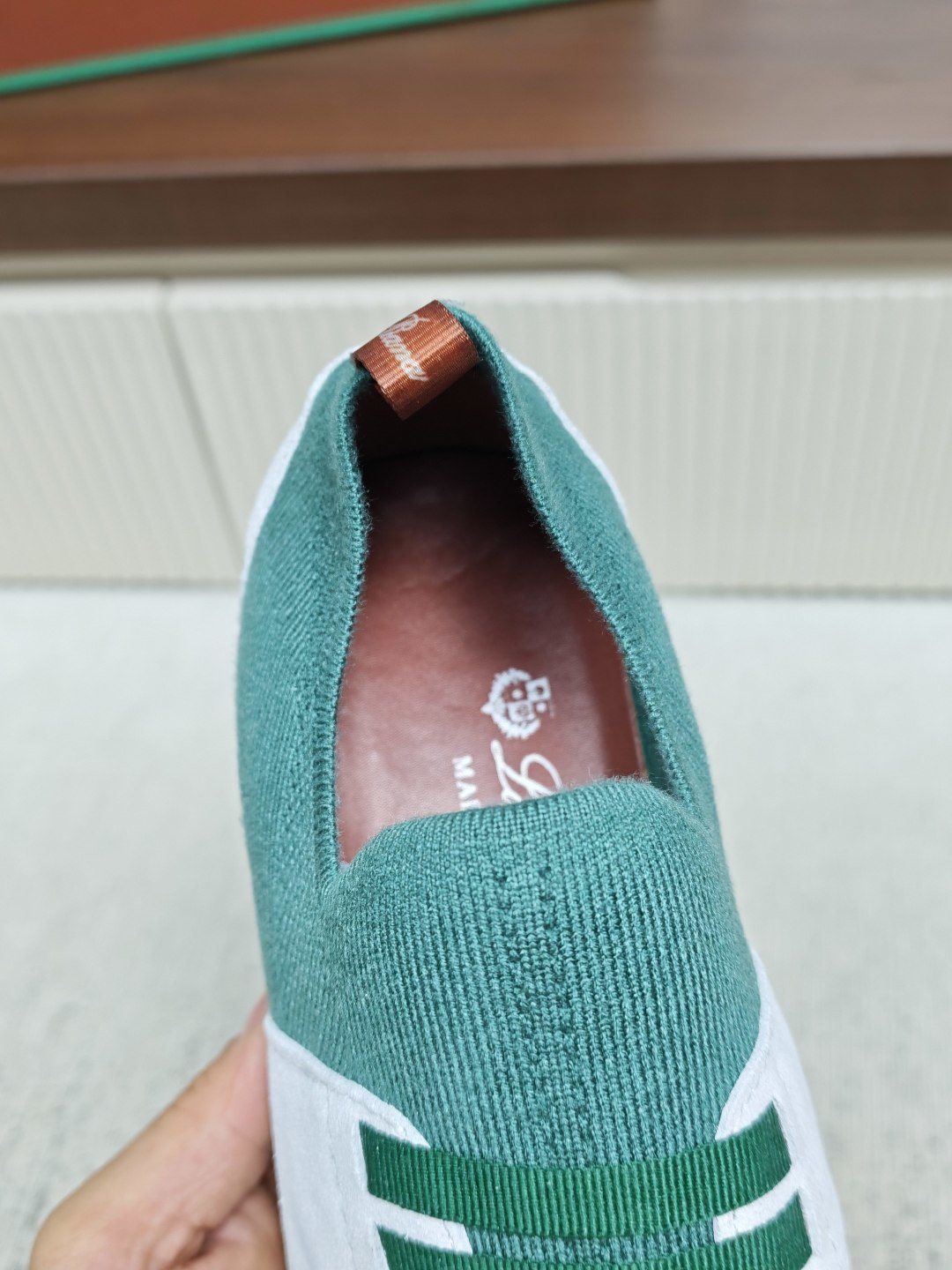 Teal Green Knit Slip-On Sneakers — detail