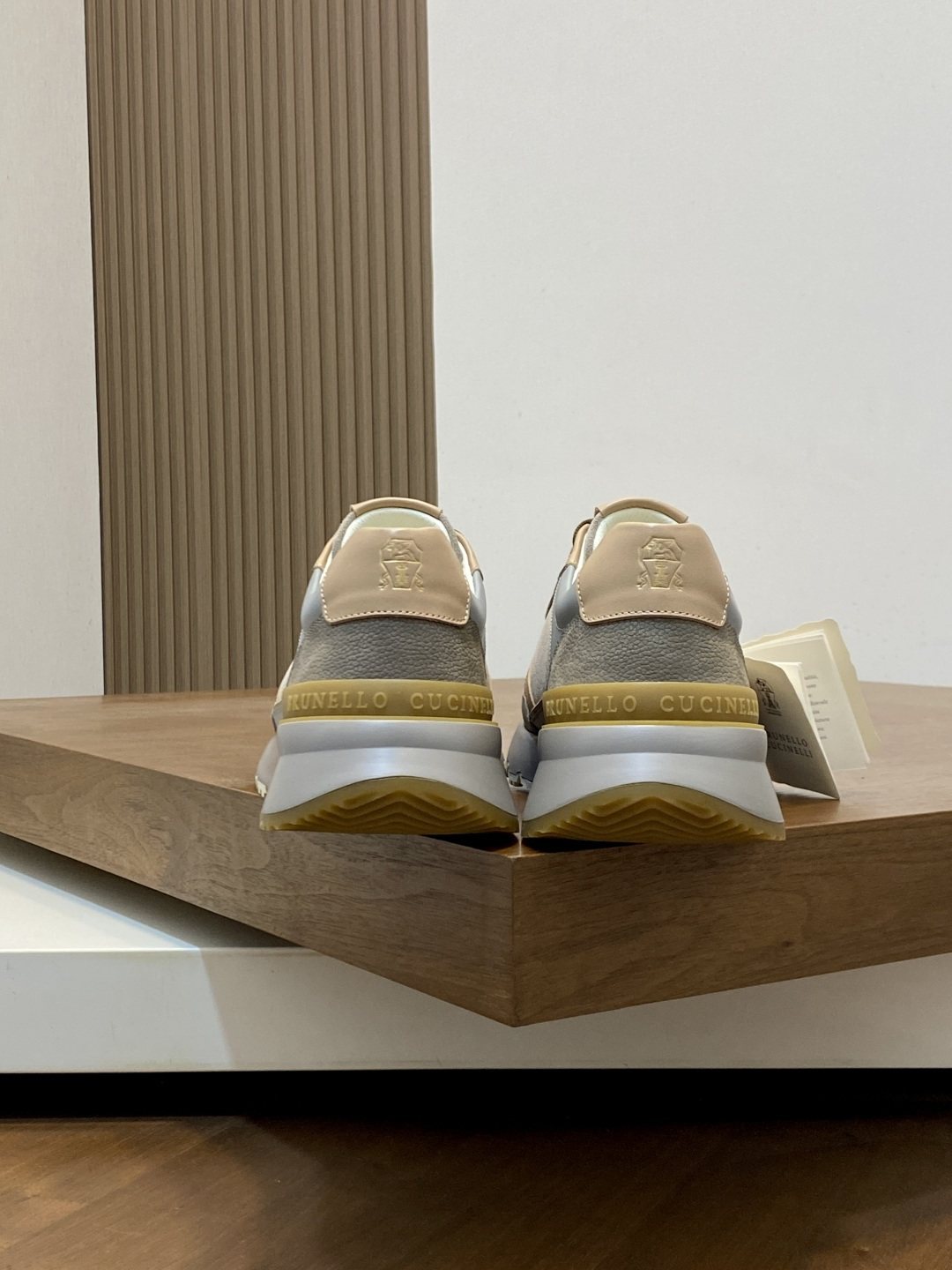 Brunello Cucinelli Cream and Gray Low-Top Sneakers — back