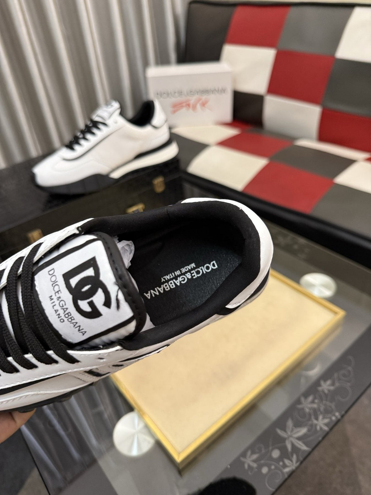 Dolce & Gabbana White and Black Segmented-Sole Sneakers — detail
