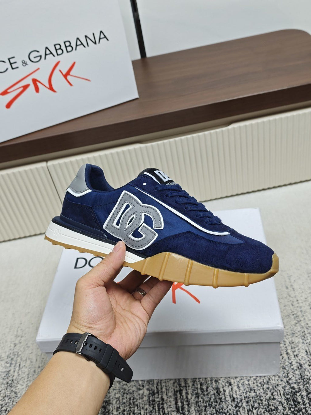 Dolce & Gabbana Navy Lace-Up Sneakers — model