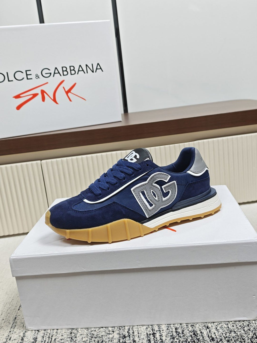 Dolce & Gabbana Navy Lace-Up Sneakers — front