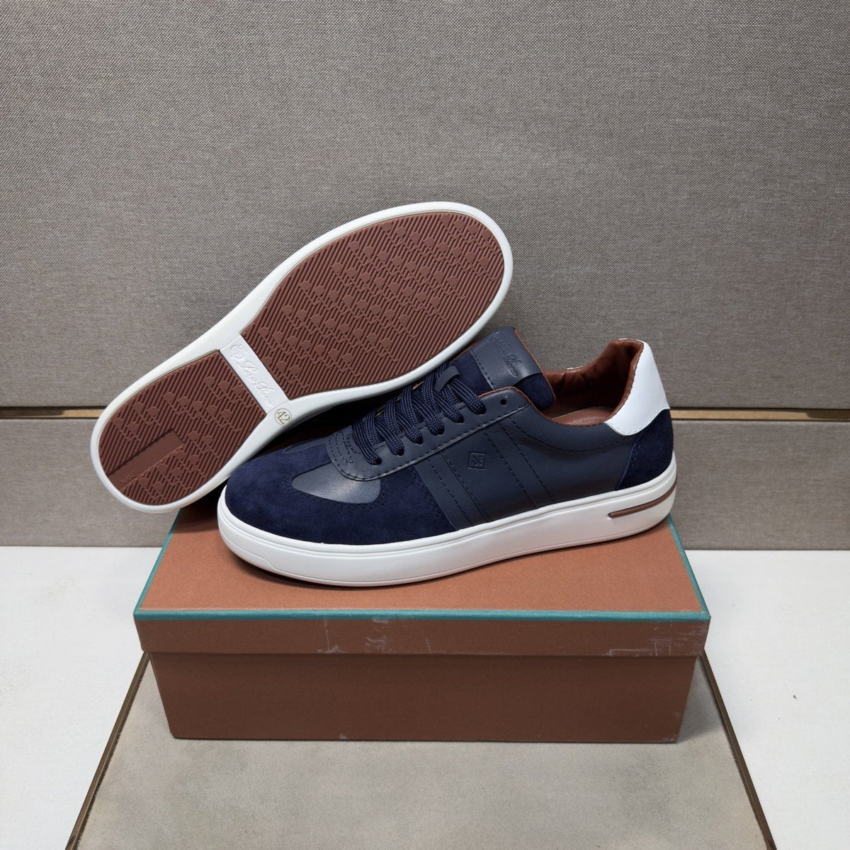Loro Piana Navy Panel Low-Top Sneakers — side