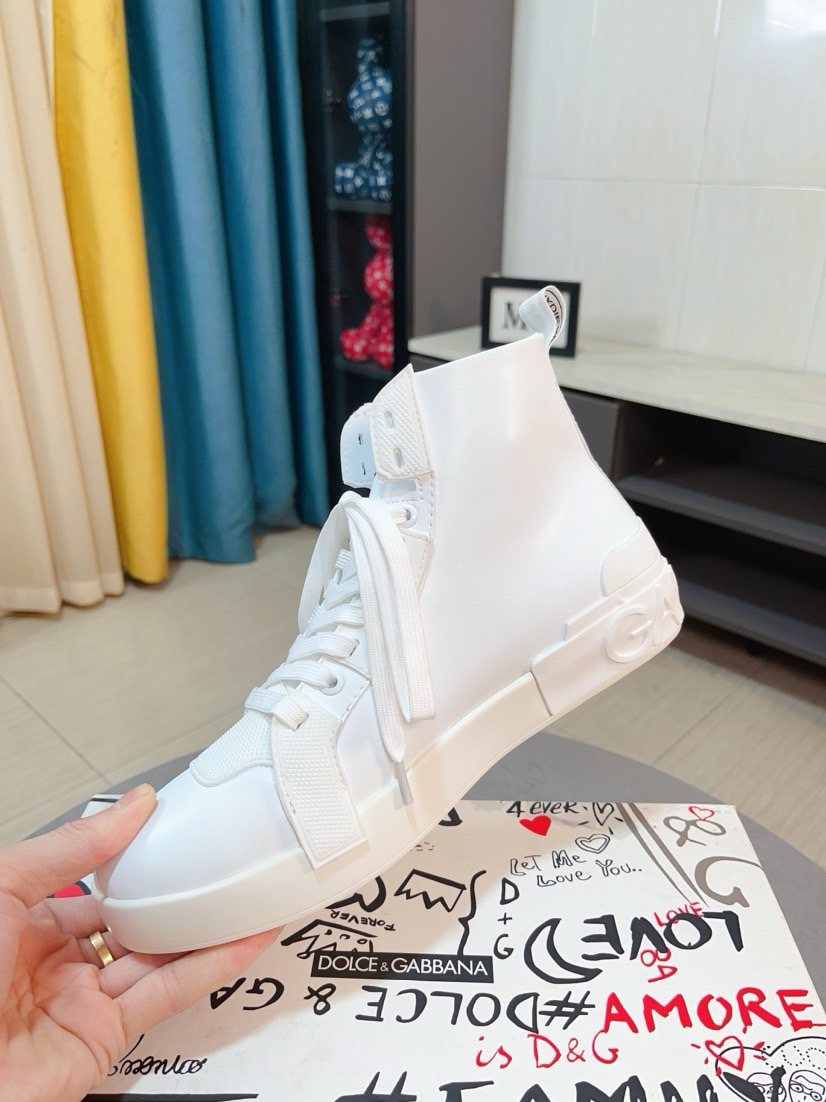 Dolce & Gabbana White Lace-Up High-Top Sneakers — side