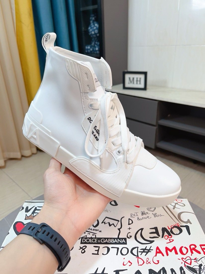 Dolce & Gabbana White Lace-Up High-Top Sneakers — side