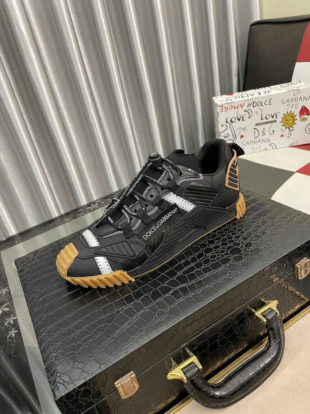 Dolce & Gabbana Black and Gray Lace-Up Sneakers — front