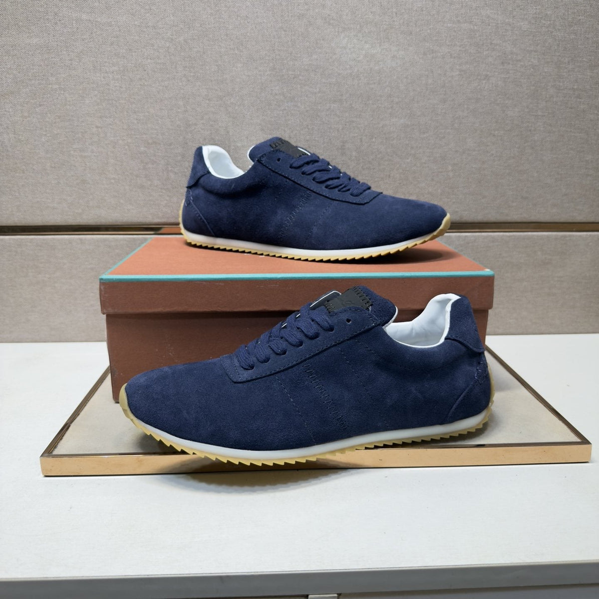 Loro Piana Navy Lace-Up Sneakers — side