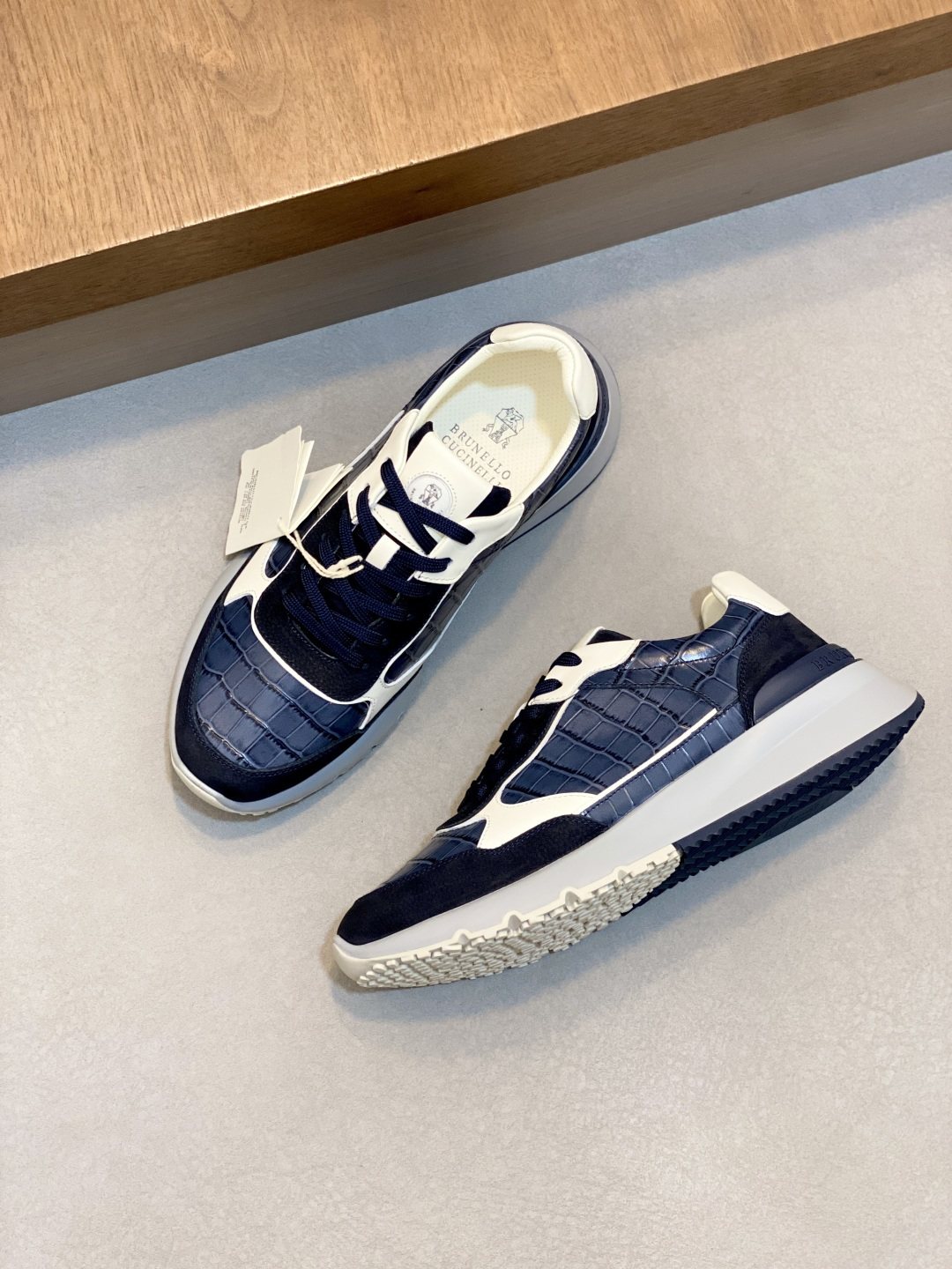 Brunello Cucinelli Navy Paneled Men's Sneakers — front