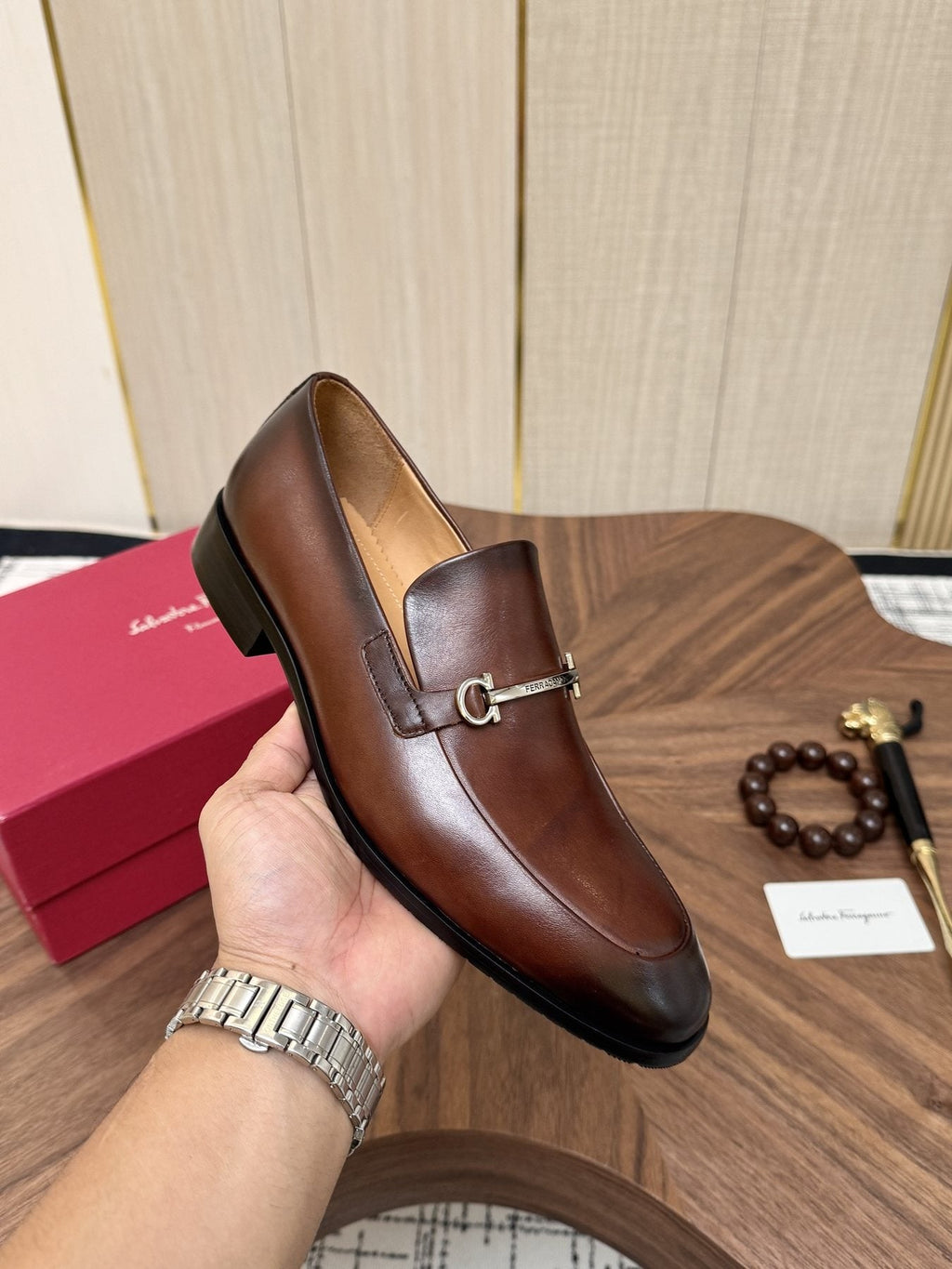 Salvatore Ferragamo Men's Brown Bit Loafers — model