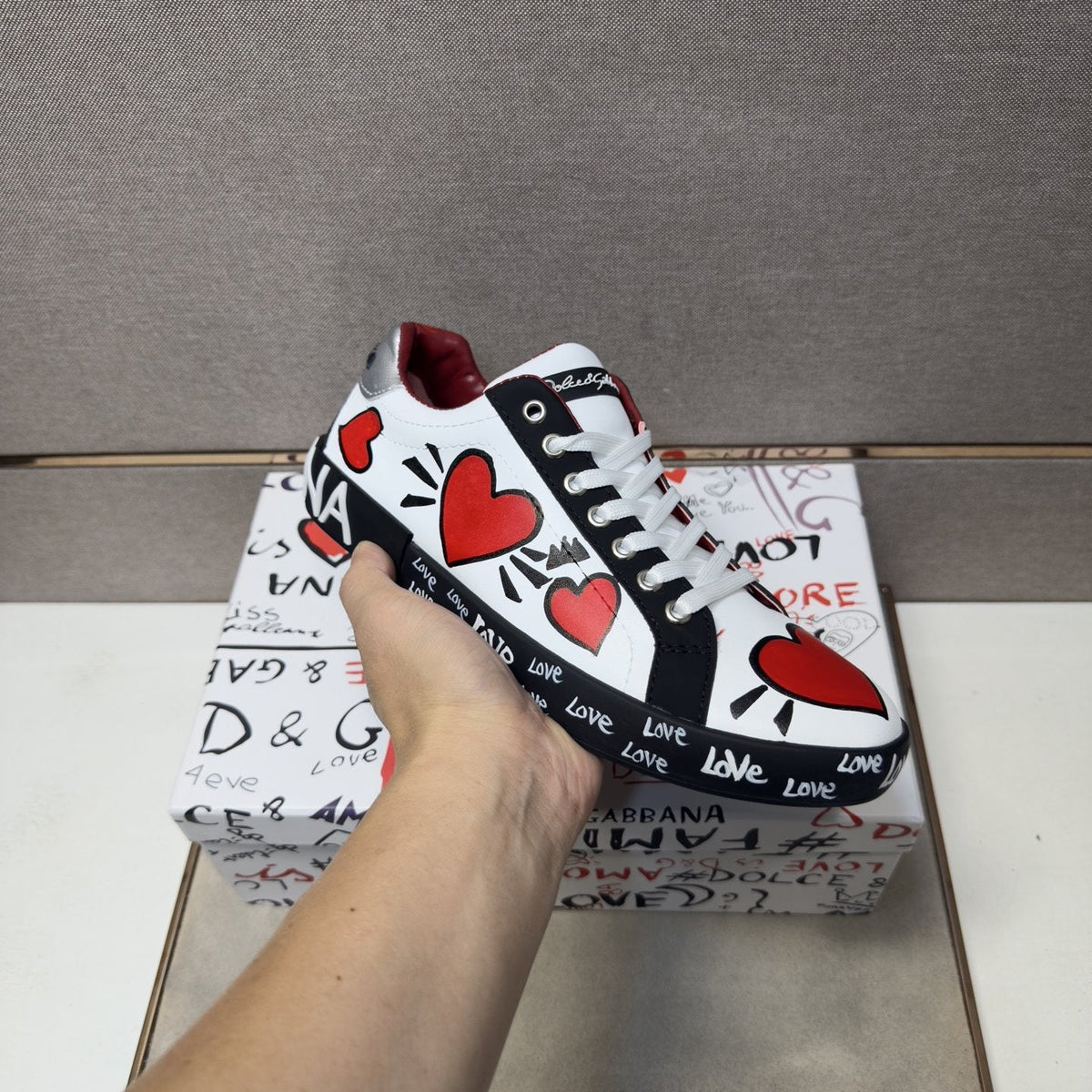 Dolce & Gabbana Men's Red Heart Low-Top Sneakers — model