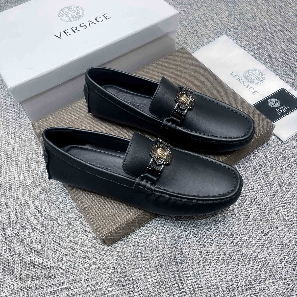 Versace Black Medallion Loafers — front