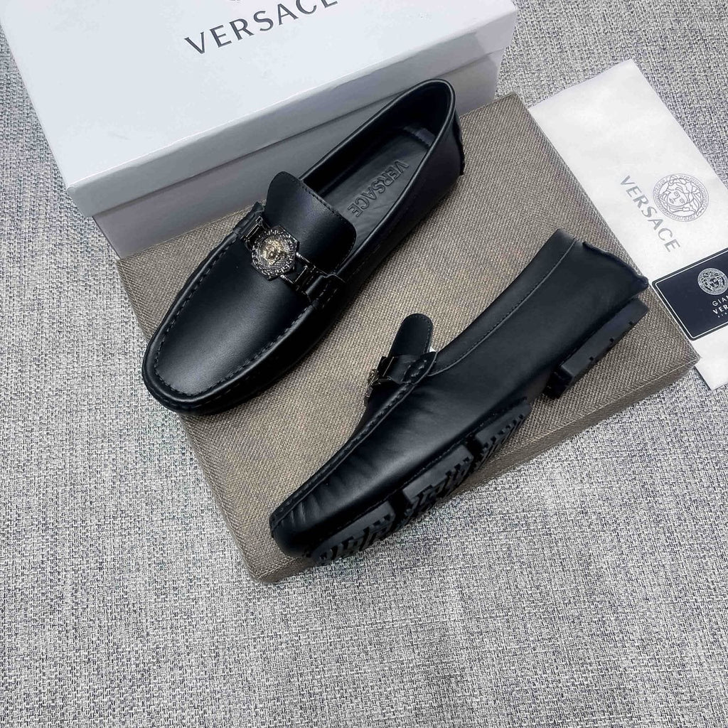 Versace Black Medallion Loafers — side