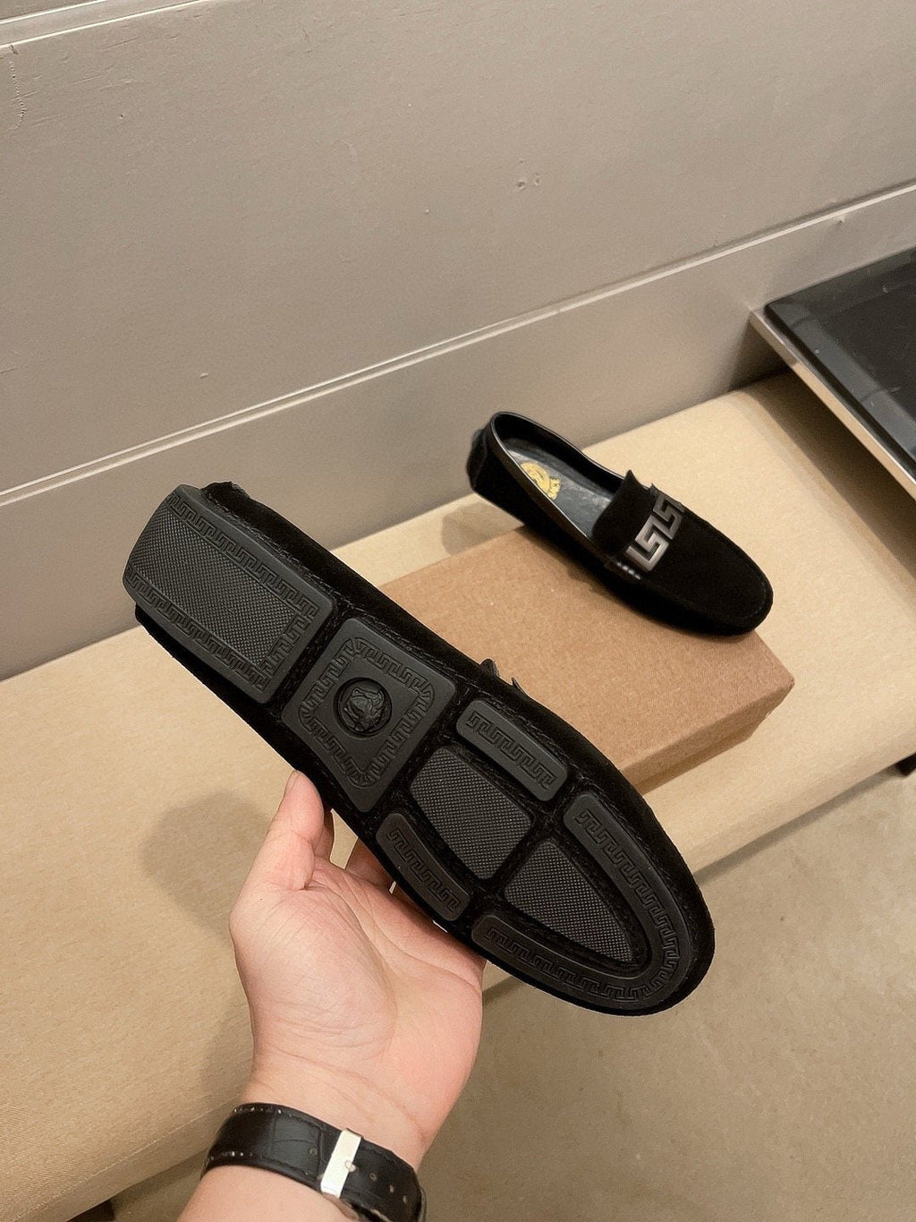 Versace Black Loafers with Silver-Tone Hardware — detail