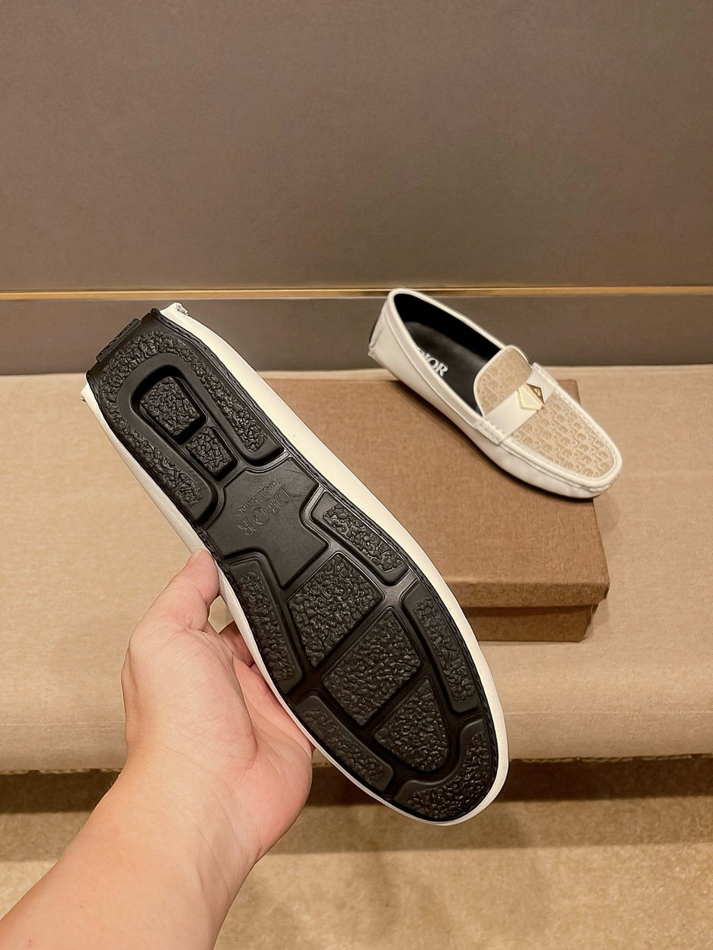 Dior Men's Ivory and Beige Patterned Loafers — detail
