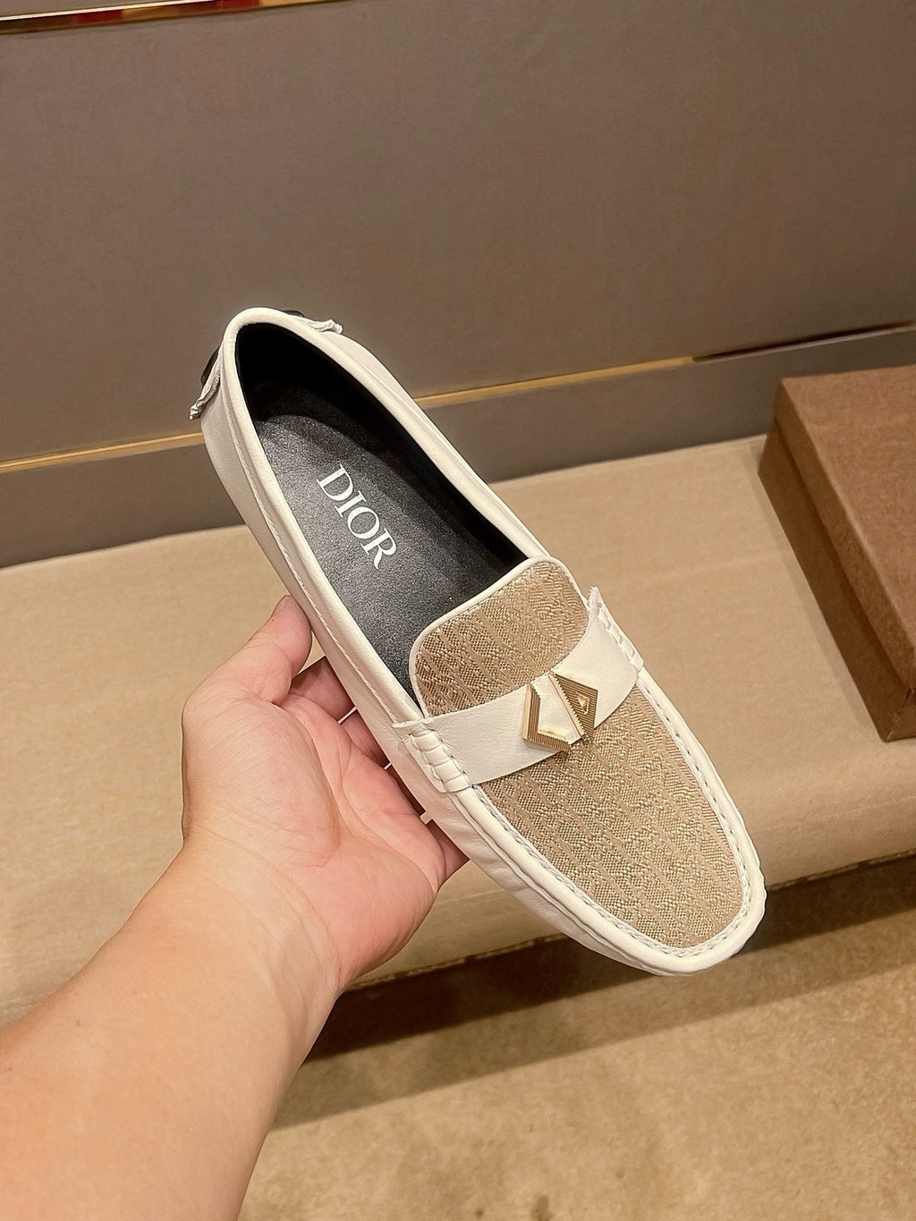 Dior Men's Ivory and Beige Patterned Loafers — model