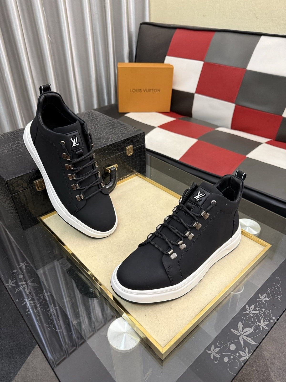 Louis Vuitton Lace-Up High-Top Sneakers — front
